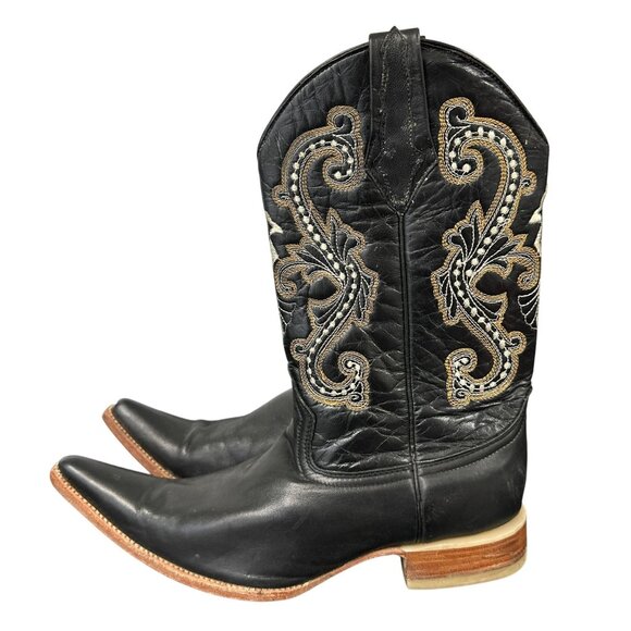 Potrero Leather Pointed Toe Cowboy Boots Mens size 9.5 Made Mexico Embroidered - Picture 1 of 9